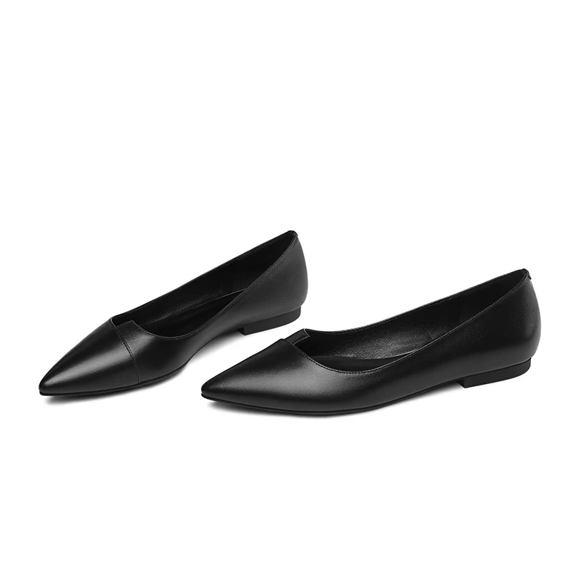 Женские туфли-лоферы из коровьей кожи с острым носком на плоской подошве | Обувь