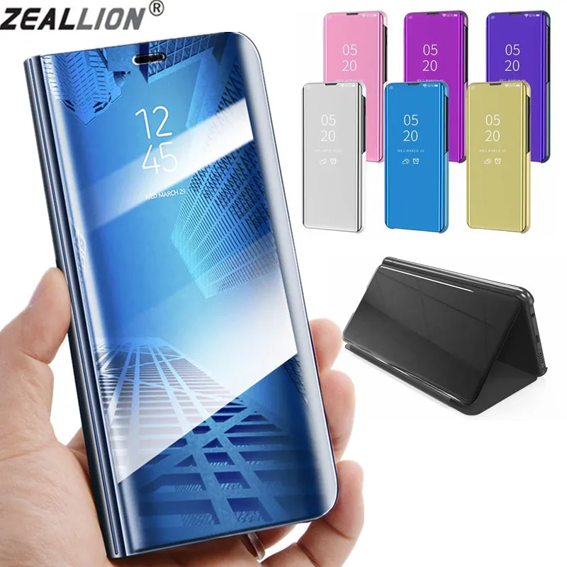 Зеркальный кожаный чехол подставка для Huawei Mate 20 10 Pro Honor 9 Lite 8X 9i Note Y5 Y6 Y9 2018 Nova 3