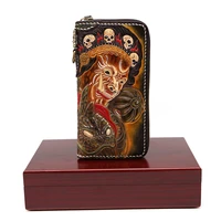 hand carved the god of wealth wallets bag purses men long clutch vegetable tanned leather the most special new year gift