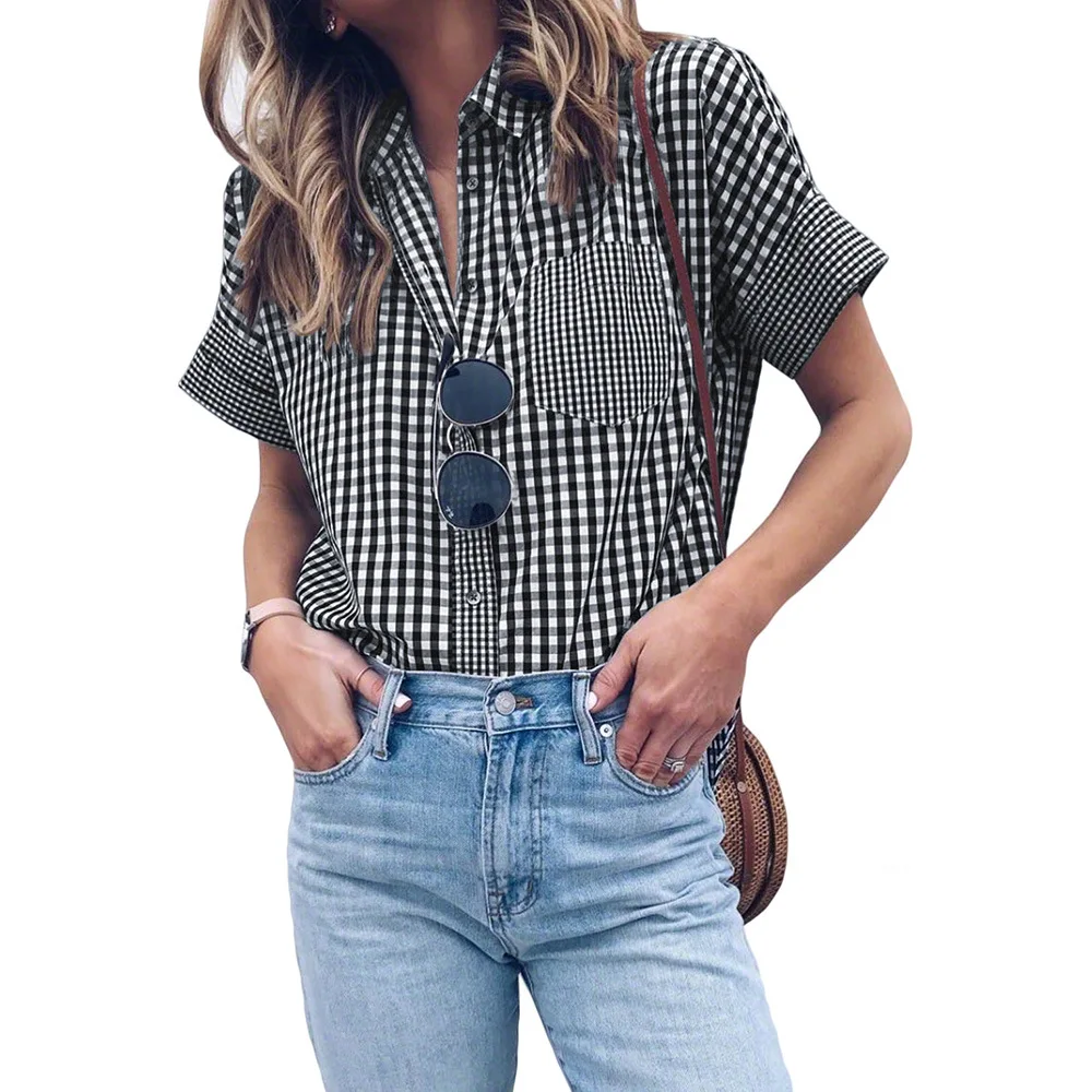 

Gingham Play Button Down Shirt Oversized Cotton Shirt Perfect for Any Shape