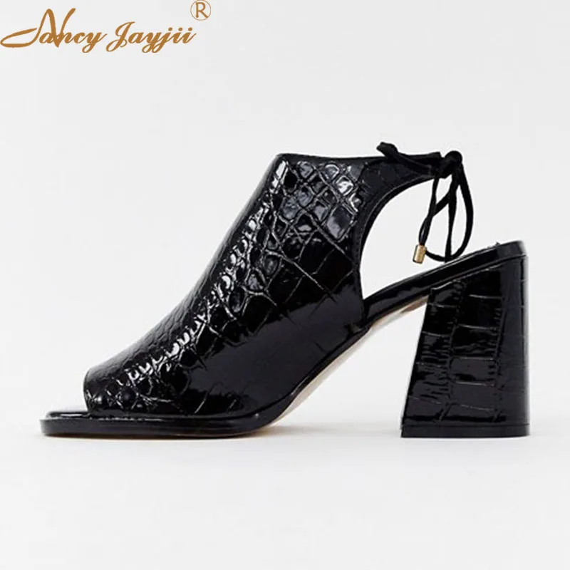 

Nancyjayjii Peep Toe Women’S Slingbacks Pumps Black Animal Prints Super High Chunky Heels For Female Party Lace Up Autumn Shoes