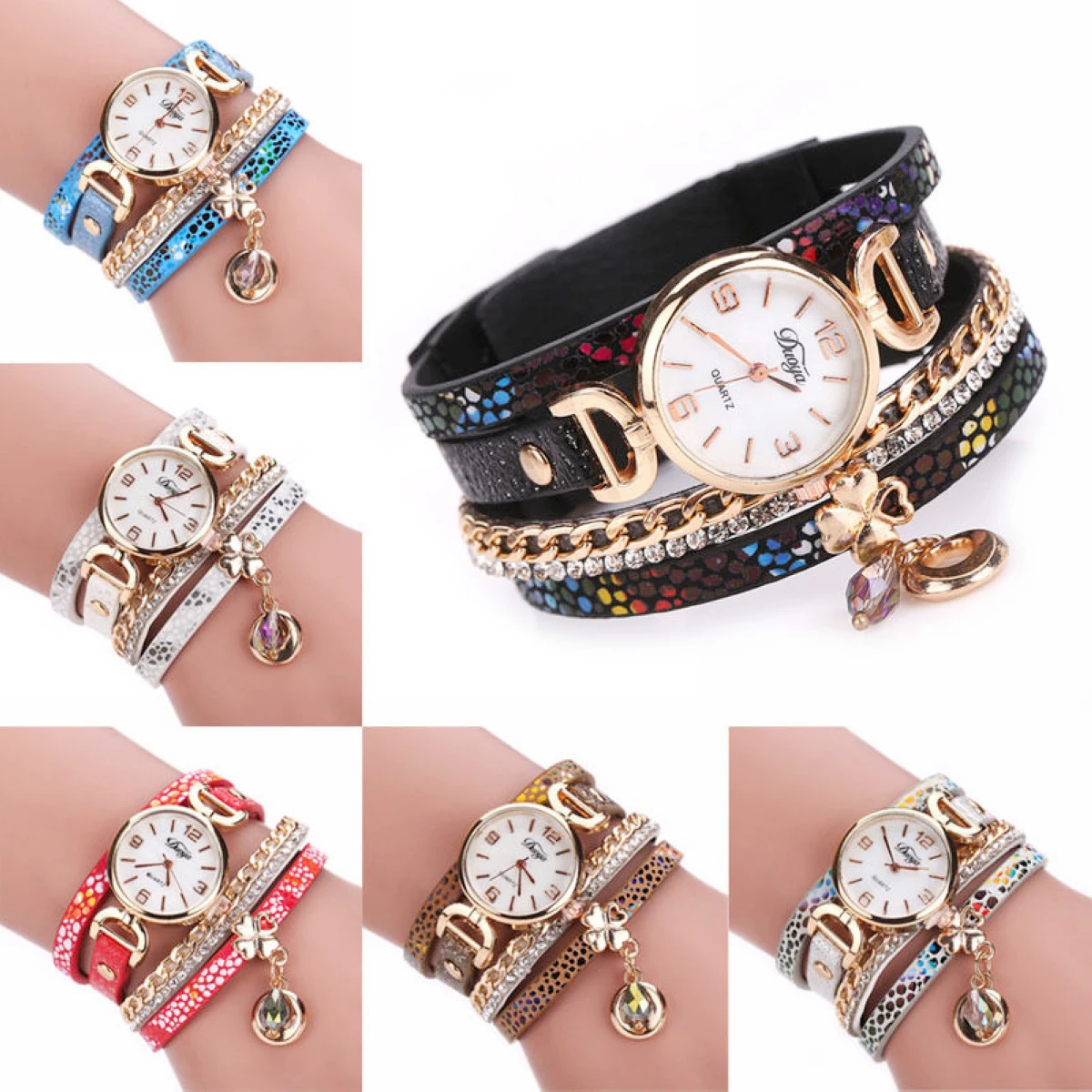 Женские хрустальные стразы леопардовая кожа браслет с цепочкой наручные часы |