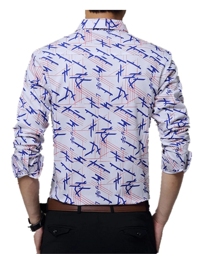 Мужская хлопковая рубашка с длинным рукавом принтом|men long sleeve shirt|shirt casualf shirts |