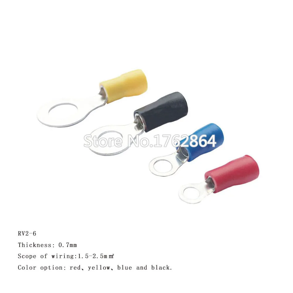 

100PCS/LOT aislamiento terminal red copper cold pressure terminal O type circular preinsulated terminal RV2-4/5/6