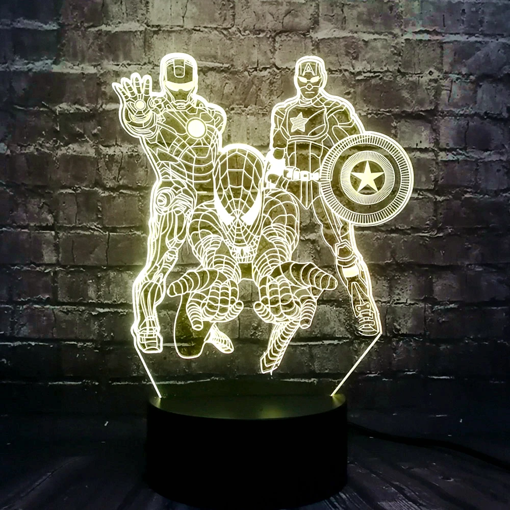 Новые герои Мстители Marvel 7 цветов USB зарядка Железный Человек-паук Капитан Америка Мультфильм светодиодный для украшения комнаты Ночная Атмосфера Свет Дети подарок