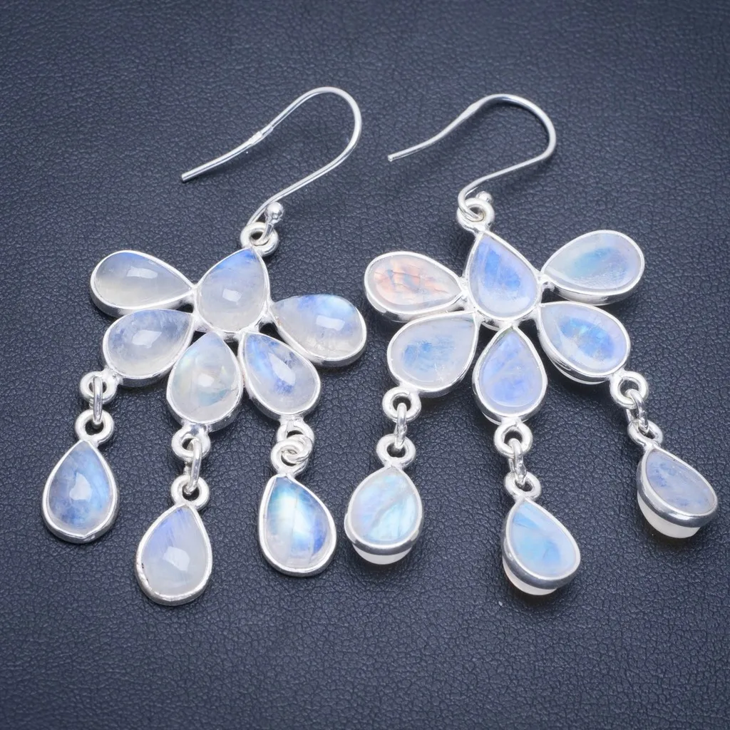 Уникальные серьги ручной работы из натурального лунного камня в виде радуги