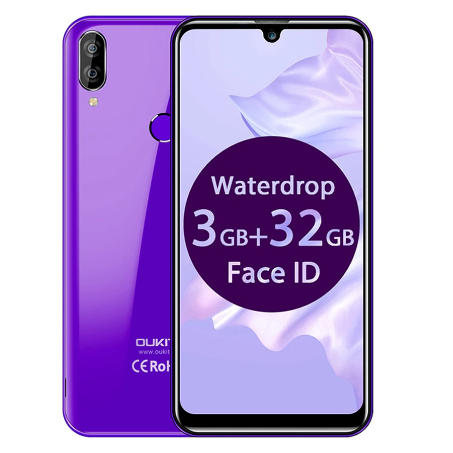 Purple OUKITEL C16 Pro 5,71 ''Android 9,0 19:9 MT6761P 3 ГБ 32 ГБ смартфон отпечаток пальца Лицо ID капля экран 5 В/1A 4G мобильный телефон - Цвет: Purple