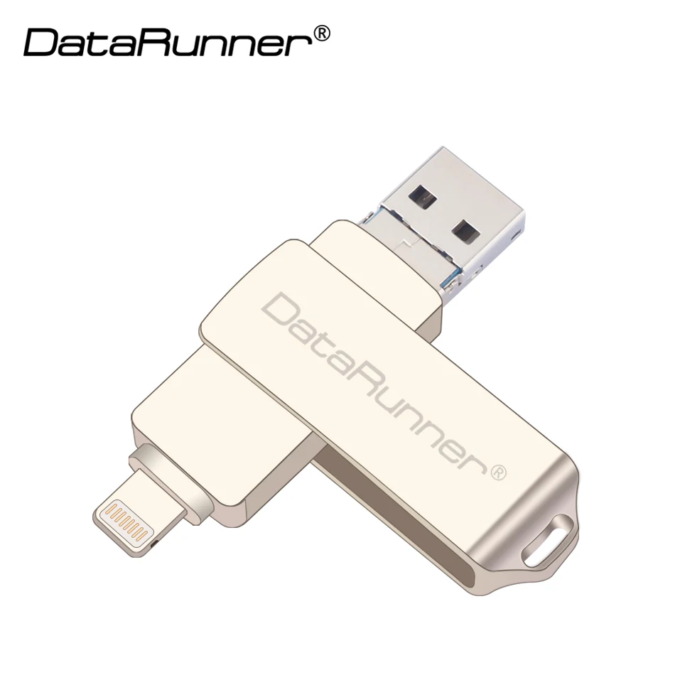 Серебристый DataRunner USB флэш-накопитель портативный флэш-накопитель 32 Гб 64 Гб 128 usb-шнур 8 Гб 16 Гб Кле usb 3,0 Флешка для iPhone XS MAX/XR/X/8 Plus - Цвет: Серебристый