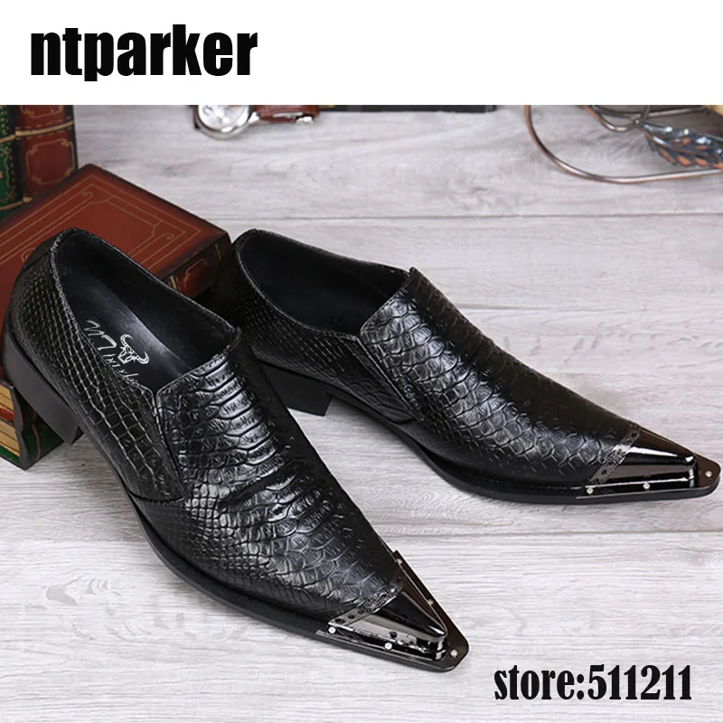 Ntparker/модные остроконечный металлический носок мужские туфли черные кожаные модельные туфли свадебные/деловые/вечерние элегантные кожаные туфли для мужчин