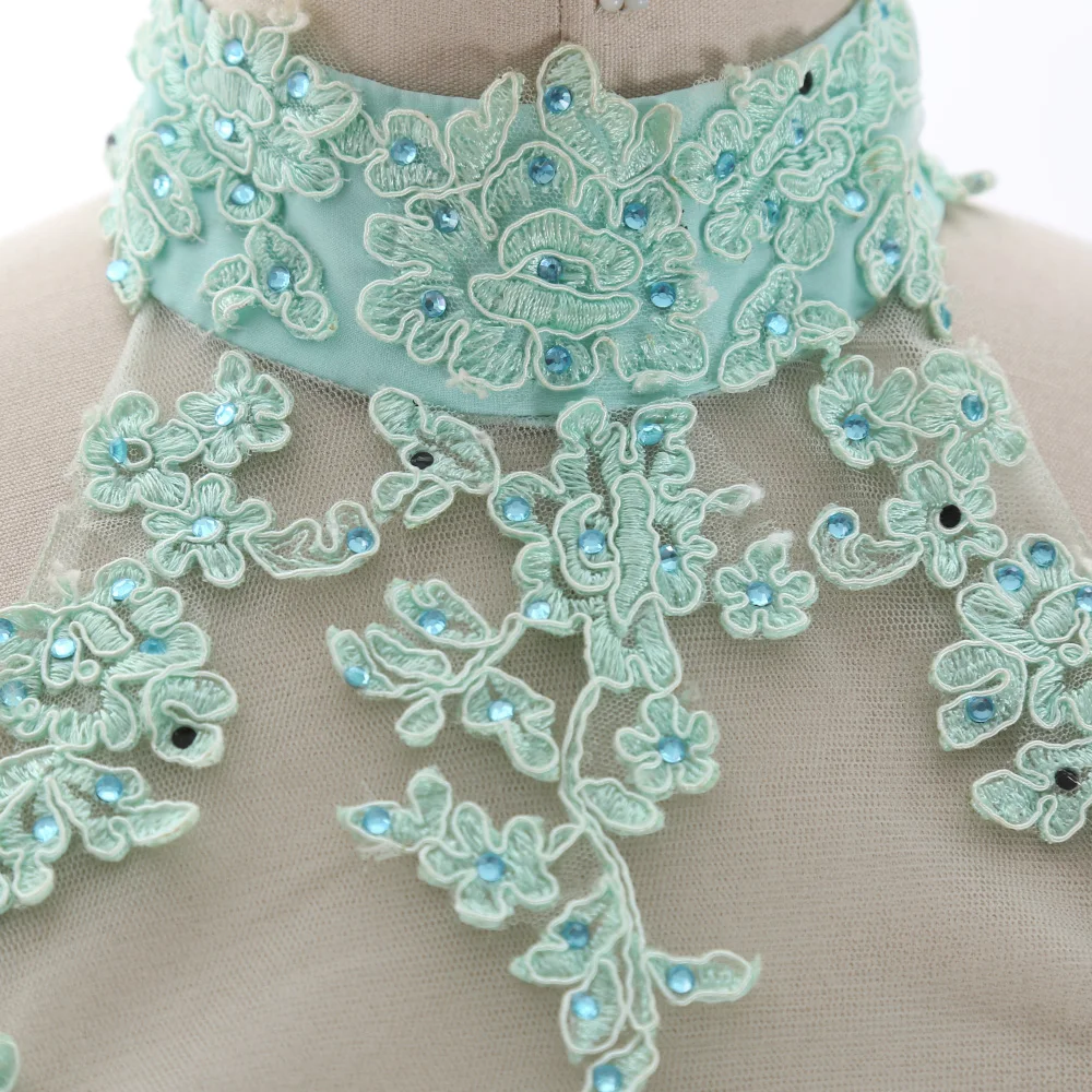 MACloth Бирюзовый 0 Холтер в пол Длинные Вышивка тюлевые платья для выпускного