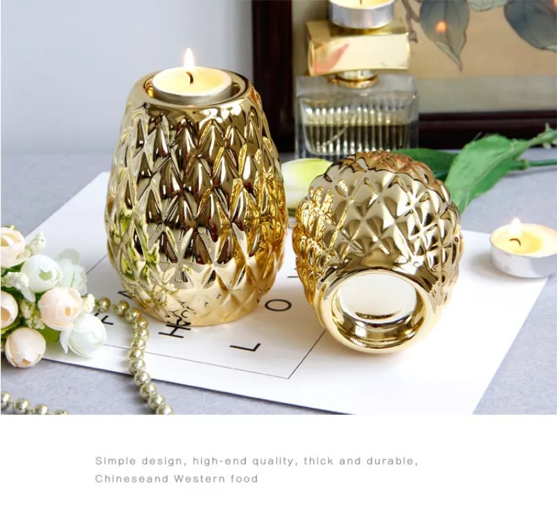 Luxury Plating Gold Silver Ceramic Candlestick Holder Candle Cup European Home Candlelight Dinner Decoration Ornaments