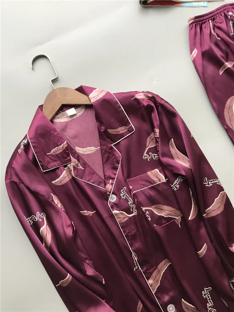New brand men pajama set long sleeve silk men's pajamas print casual home clothes male sleepwear pyjama suit pijama hombre