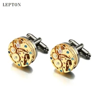2017 new gold watch movement cufflinks for immovable stainless steel steampunk gear watch mechanism cuff links for mens gemelos