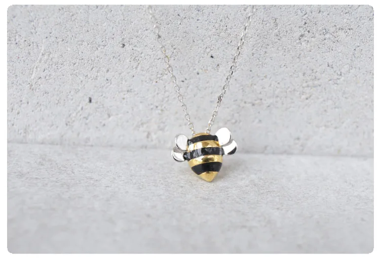 Summer New Trendy 925 Sterling Silver Bee Necklaces for Women Bridal Party Wedding Statement Jewelry Kolye Collares