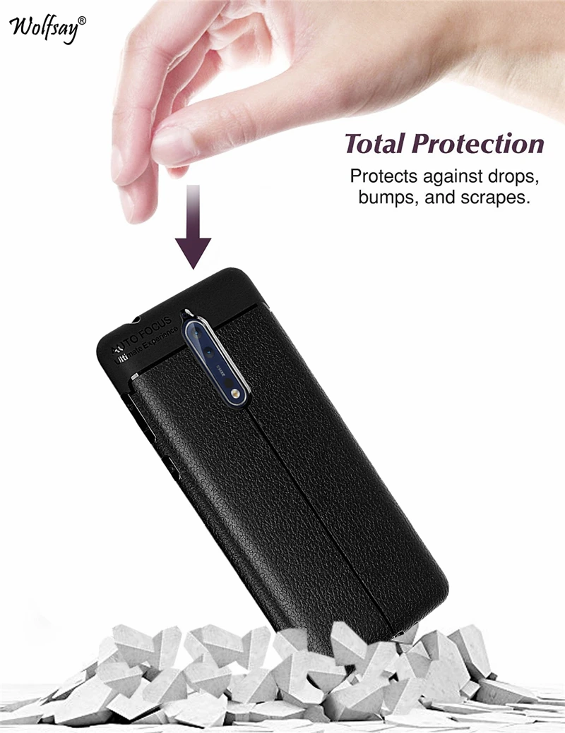 Матовый чехол Wolfsay с зернистой текстурой личи для Nokia 8 2017 TA-1012 мягкая силиконовая
