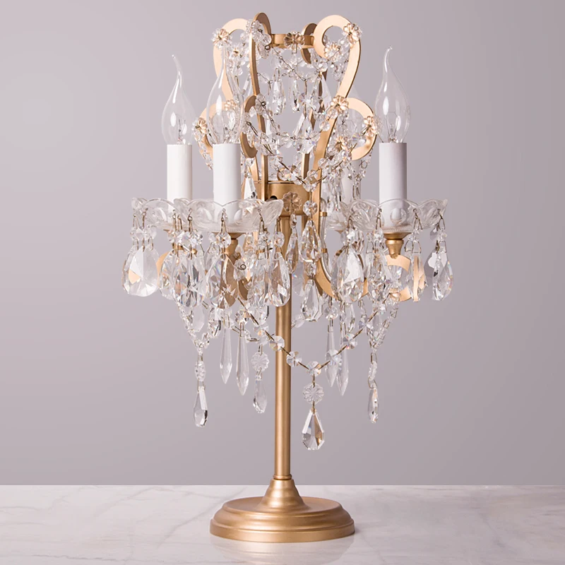 Французская Золотая кованая железная настольная лампа для спальни прикроватный