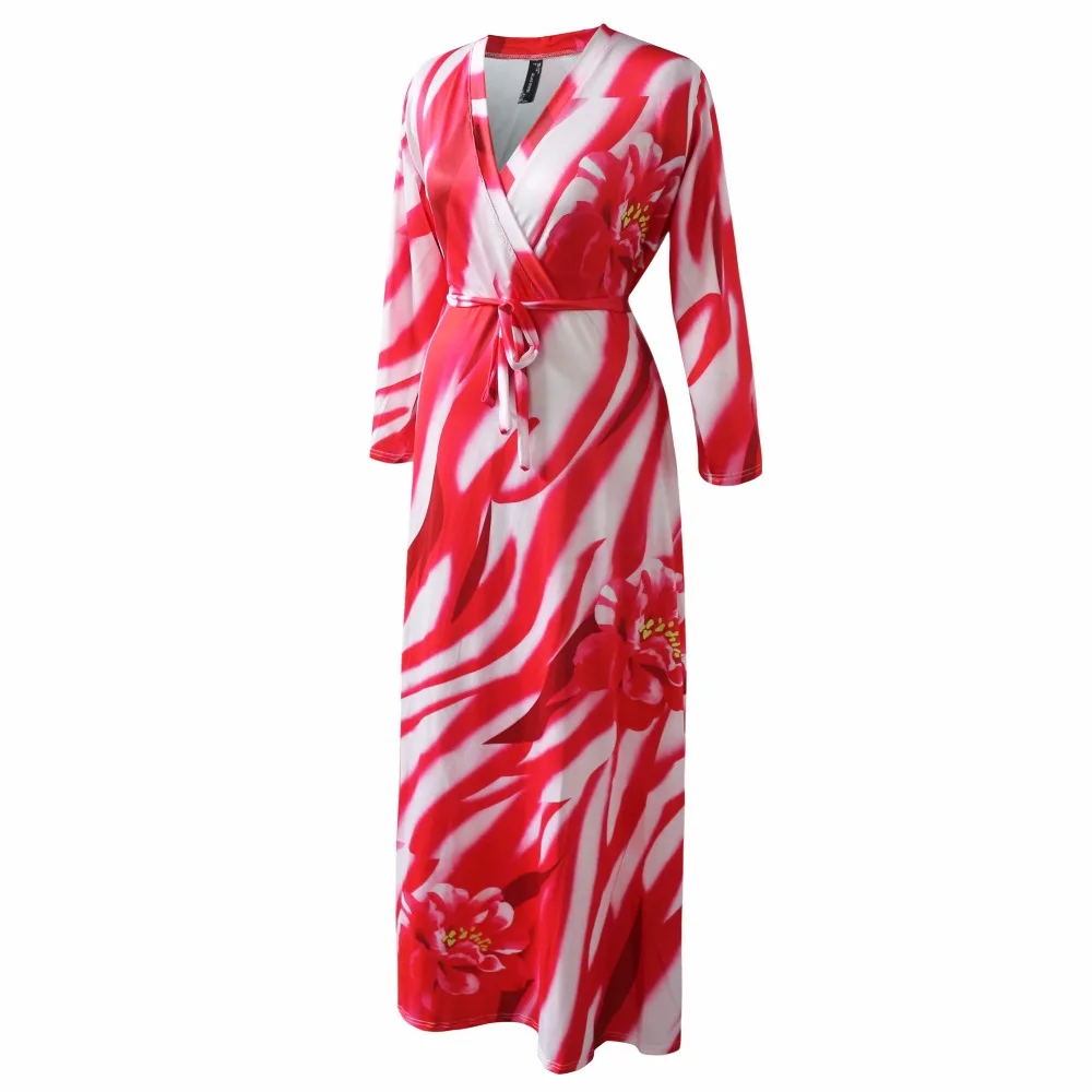 Женское летнее платье 2018 новое модное макси с принтом глубоким v-образным вырезом