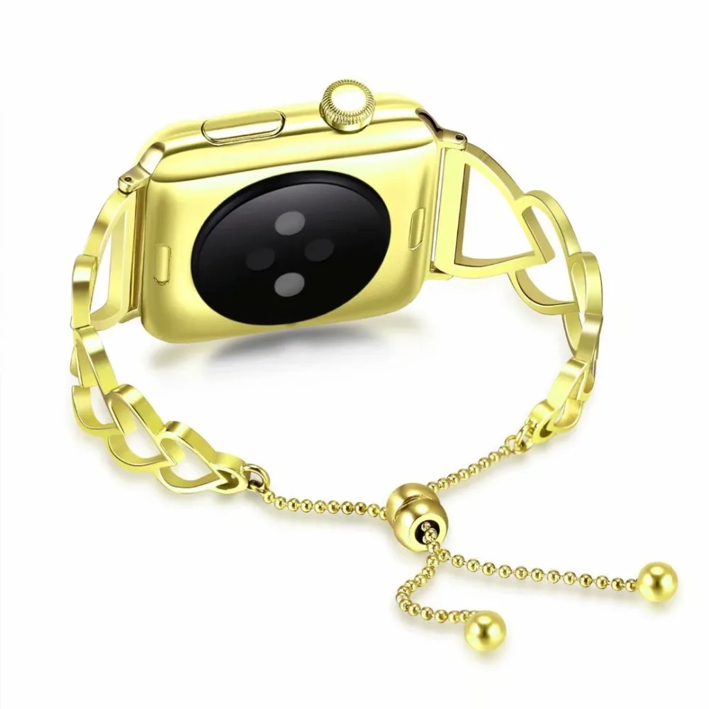 Ремешок в форме сердца для iWatch 4 3 2 1 женский браслет Apple Watch металлический из