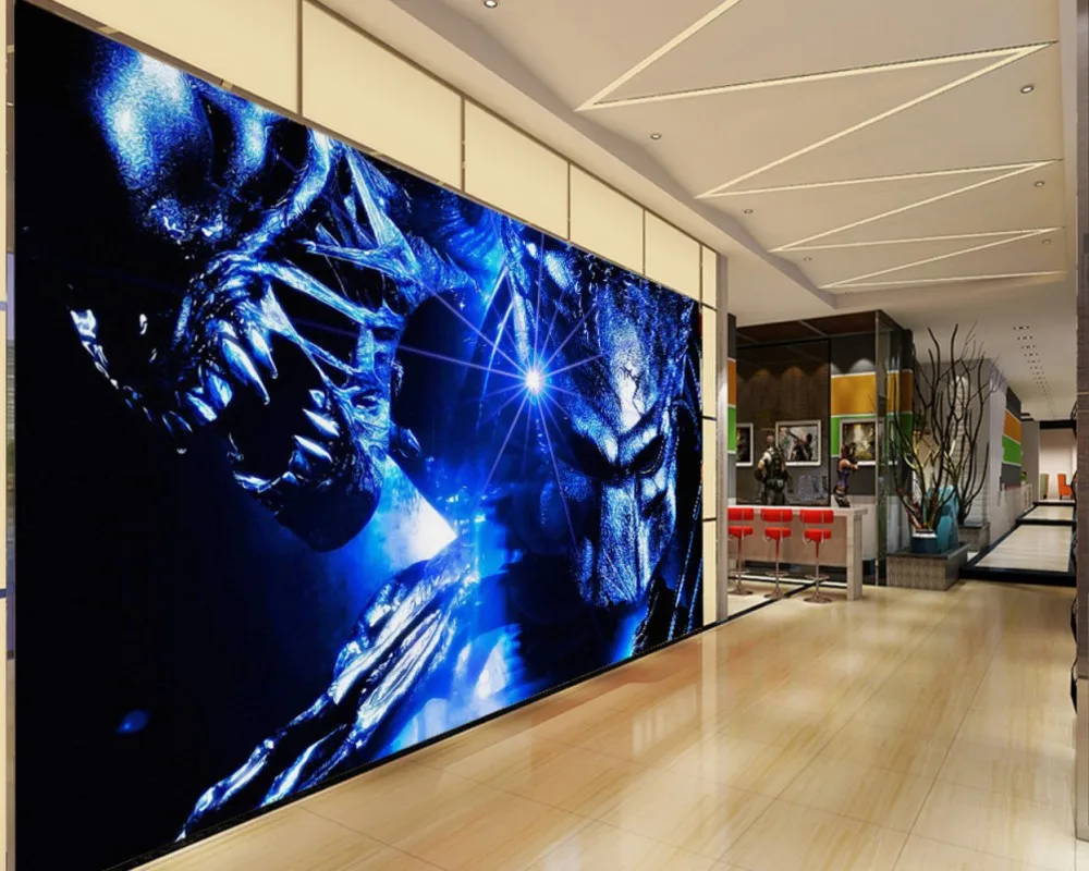 Бесплатная доставка Кино обои на заказ 3D Alien vs. Predator Warrior интернет кафе фон