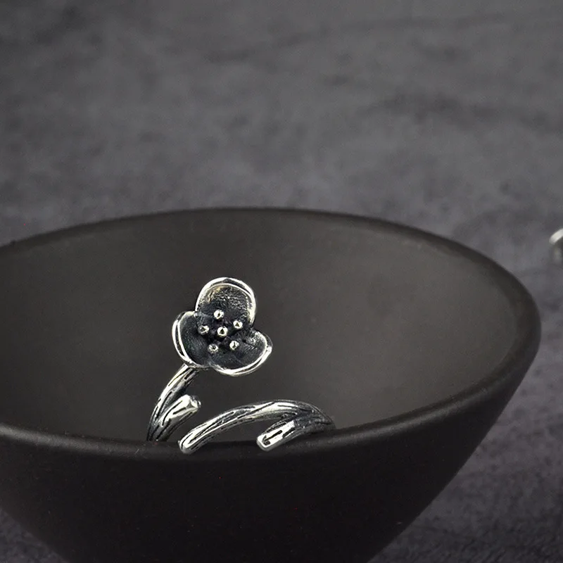 2019 Настоящее Серебро S925 Регулируемая винтажная уникальная крутая Мода цветок