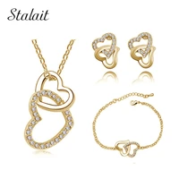 wholesale brand wedding austrian crystal rhinestones heart pendant fashion jewelry sets necklace bracelet earrings set 80017
