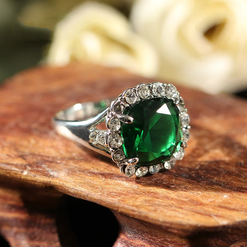 Унисекс модное яркое зеленое кольцо со стразами Margi Bijoux серебряное ретро Cristal
