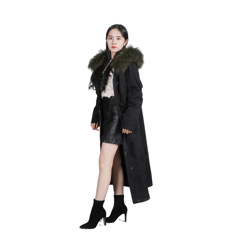 2019 Women Warm Real Fox Fur Coat Jacket Raccoon Fur Collar Natural Parkas Rabbit Fur Liner Coat Parkas Long Outerwear