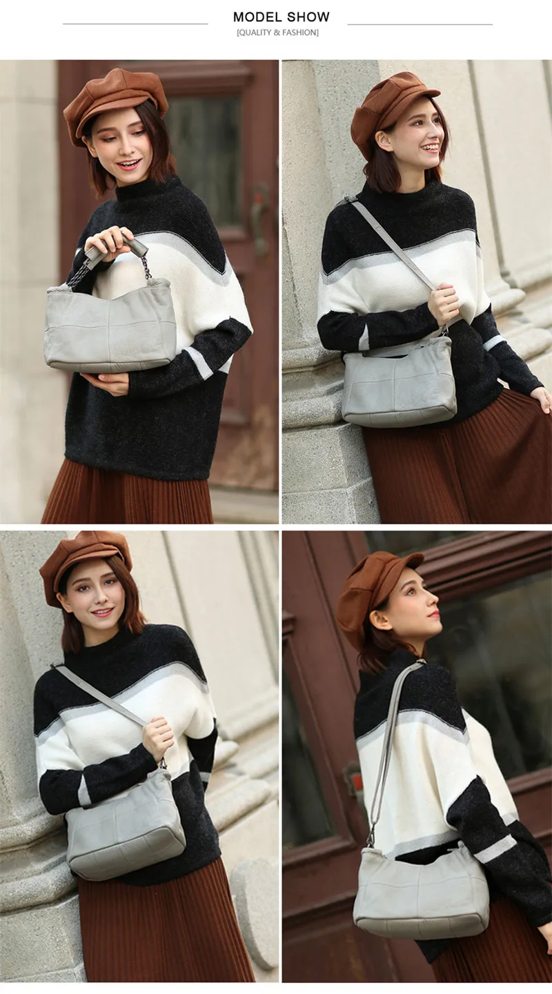 Pyaterochka Ladies Real Leather Handbags Patchwork Bucket Solid Luxury Crossbody Bag Fashion Women High Quality Small Totes