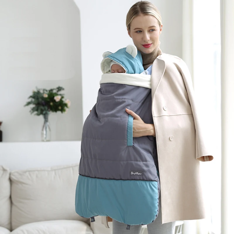 Hooded Baby Carrier Cover Newborn Wrap Coat Keep Warm Windproof Stroller Gear Accessories for Spring Winter Outdoor | Мать и ребенок
