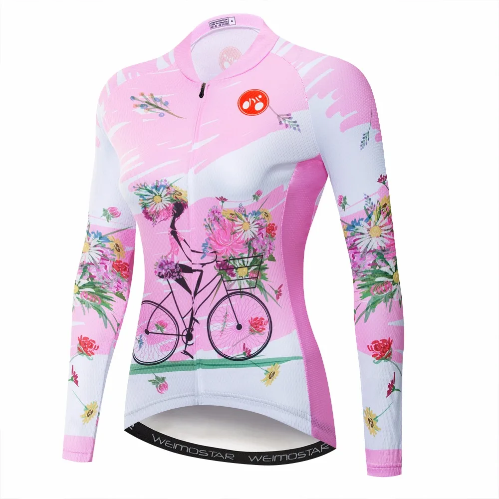 Женская велосипедная кофта с длинным рукавом розовая|Майки для велоспорта| |