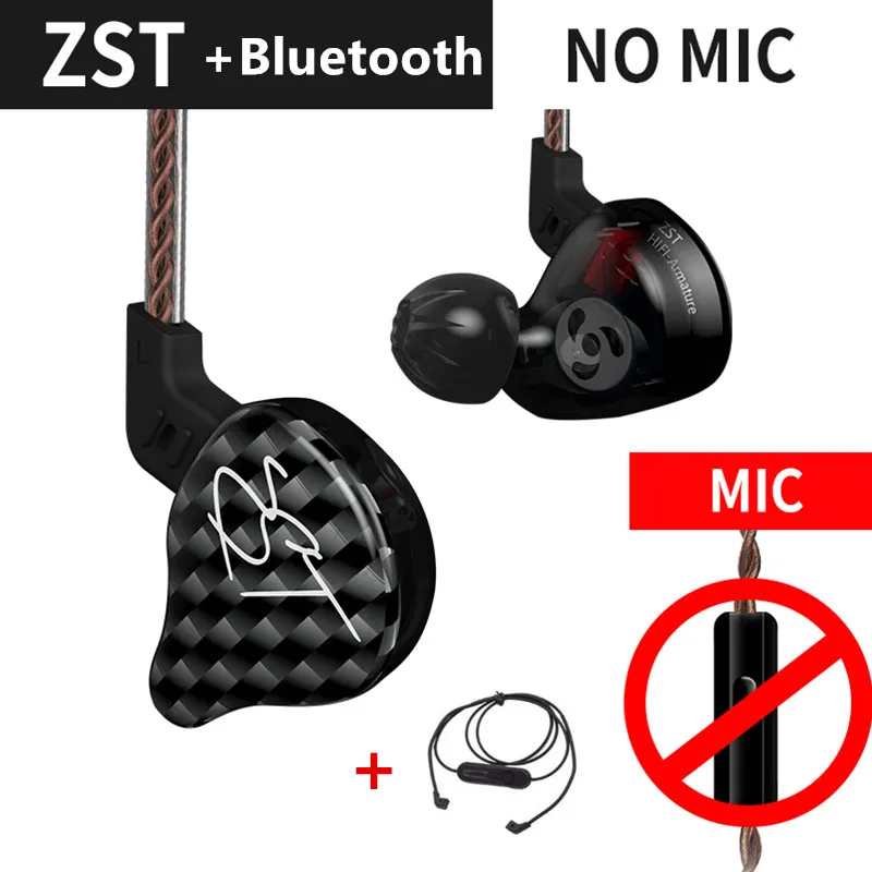 Black NomicBluetooth KZ ZST Bluetooth наушники 1DD+ 1BA драйвер динамические и арматурные вкладыши мониторы шумоизоляция HiFi музыка спортивные наушники гарнитура - Цвет: Black NomicBluetooth