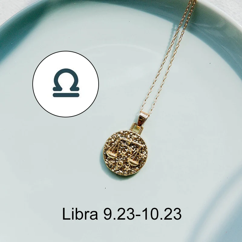 12 Созвездие, ювелирное ожерелье, золото, дева, весы, Скорпион, Стрелец, Козерог, Водолей, Зодиак, ожерелье, Круглый Кулон, бижутерия - Окраска металла: Libra