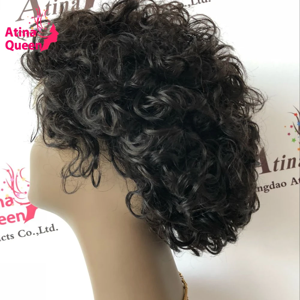 Короткие вьющиеся передние парики из человеческих волос с кружевом бразильские