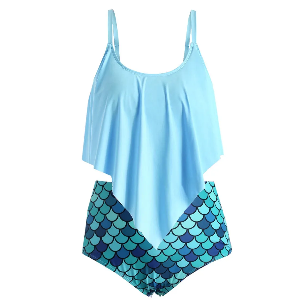 Женский купальный костюм из двух предметов бикини с высокой талией рюшами и