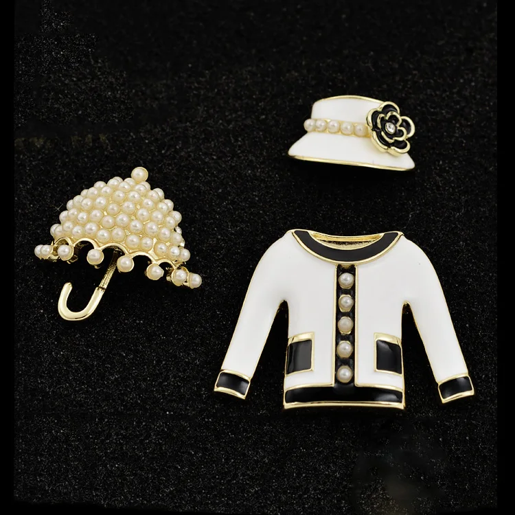 Лот из 3 брендовых дизайнерских эмалированных цветов камелии жемчужных зонтов