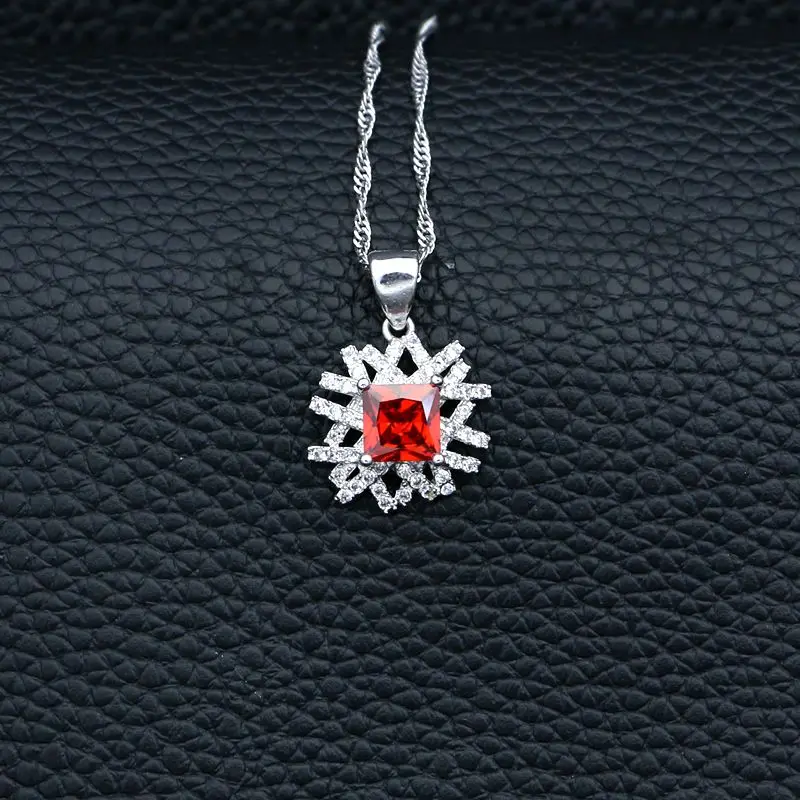 Silver 925 Jewelry Sets For Bride Wedding Accessories Red Cubic Zirconia White Crystal Necklace/Earrings/Bracelet/Pendant/Ring | Украшения