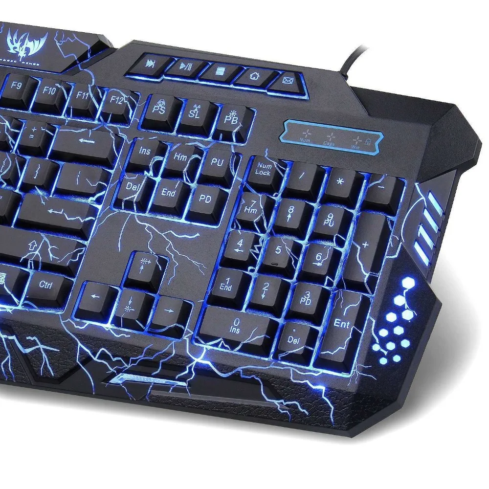 Crackle M-200 светодиодный 3 цвета подсветка 104 клавиш проводная клавиатура с USB Мультимедиа эргономичная, игровая Водонепроницаемая клавиатура