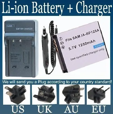 BP125A, аккумулятор и зарядное устройство для Samsung IA-BP125A, HMX-M20,HMX-Q10,HMX-Q11,HMX-Q20,HMX-Q100,HMX-Q130,HMX-QF20,HMX-T10