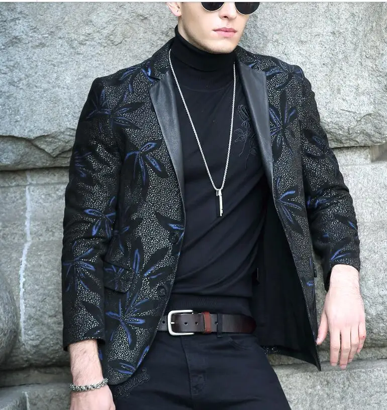 Новый дизайн высокое качество мужская кожаная куртка 8766|Мужские парки| |