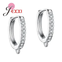 fashion 1 pairs 925 sterling silver earrings jewelry making diy accessory connector earring findings hoop with crystal