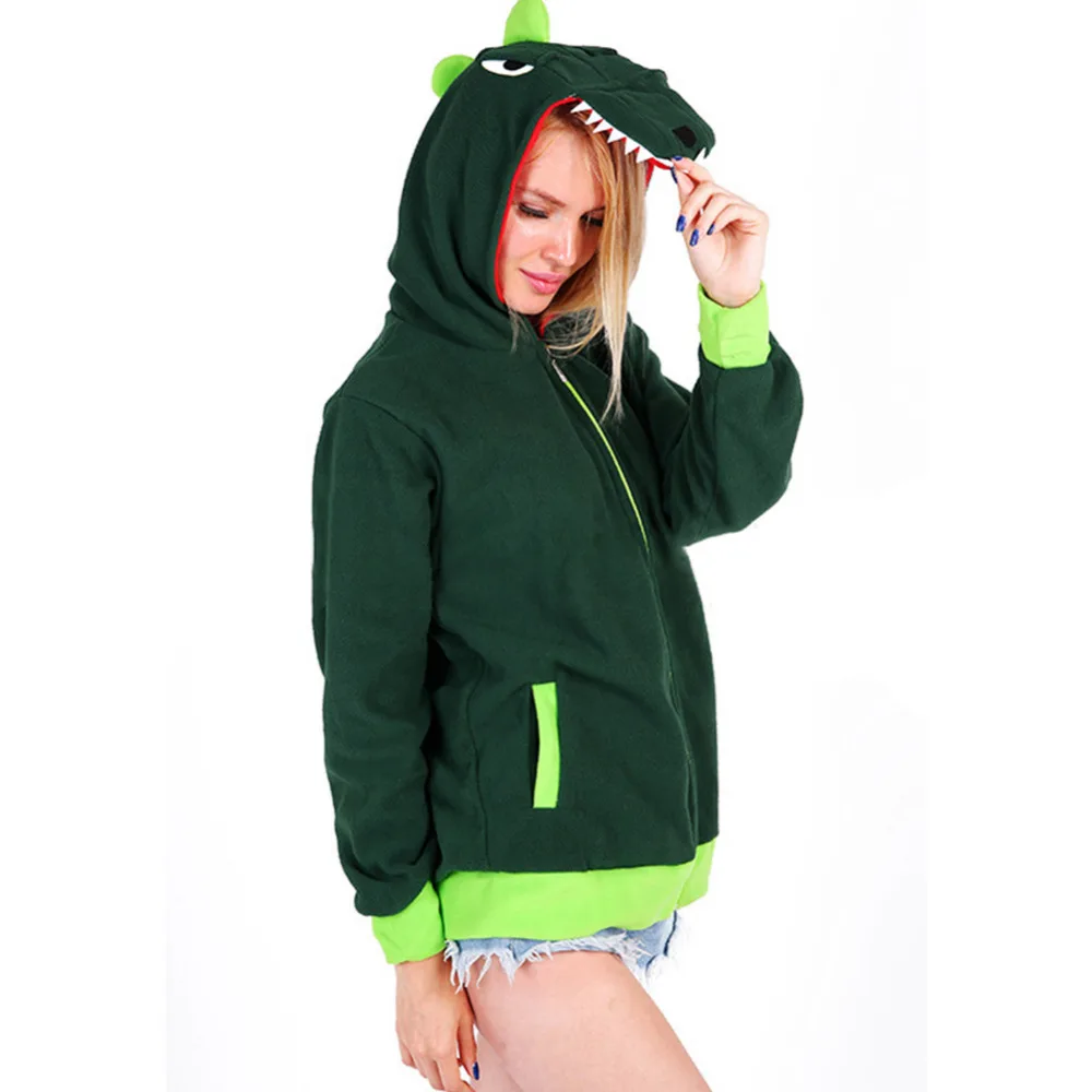 Динозавр Косплей Костюм Забавные Толстовка кофта зеленого цвета с длинным