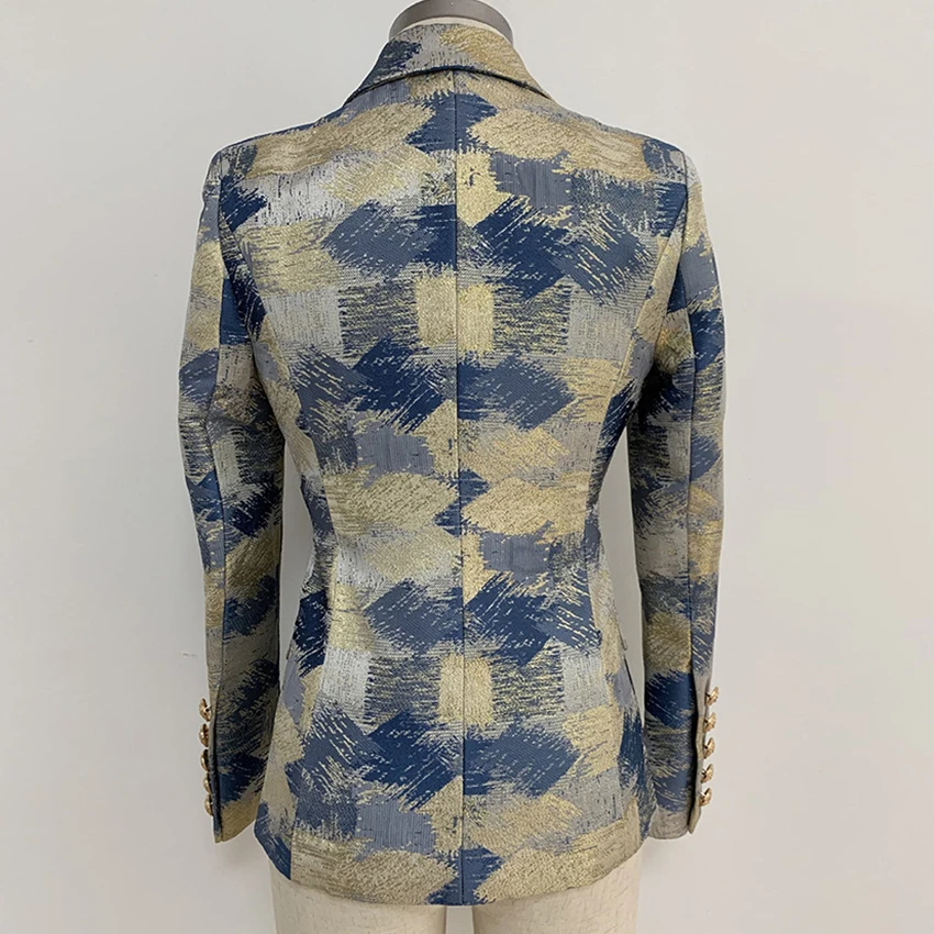 Женский жаккардовый пиджак классический двубортный с металлической пряжкой