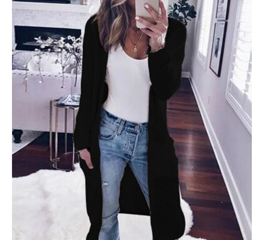 Laamei, новинка, Европейский женский осенний Приталенный кардиган с разрезом, Свободный асимметричный кардиган с длинным рукавом и карманами "летучая мышь", утолщенный кардиган, женские свитера
