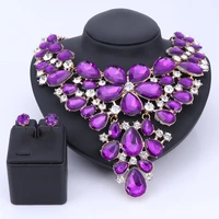 ouhe trendy crystal jewelry set gold color statement necklace earring set gift for women bridal decoration accessories
