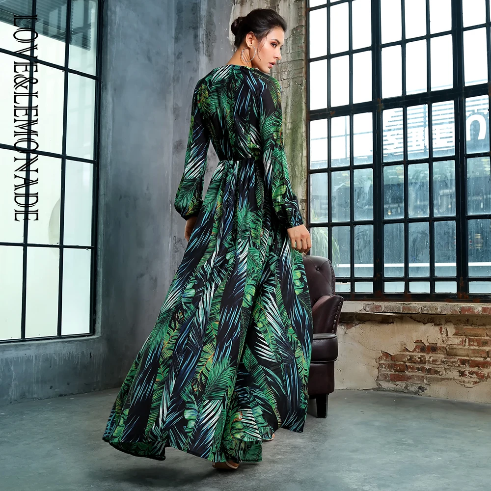 Комбинезон LOVE &amp LEMONADE из шифона с глубоким v-образным вырезом и длинными рукавами