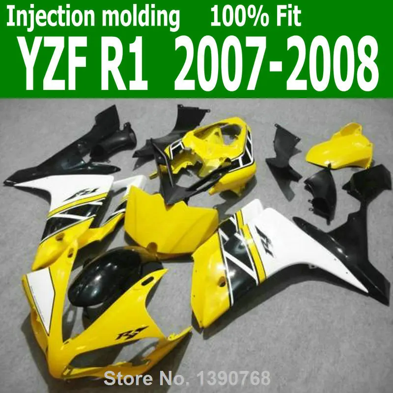 Бесплатная доставка Обтекатели для YAMAHA YZF R1 07 08 (желтый белый) 2007*2008 Abs