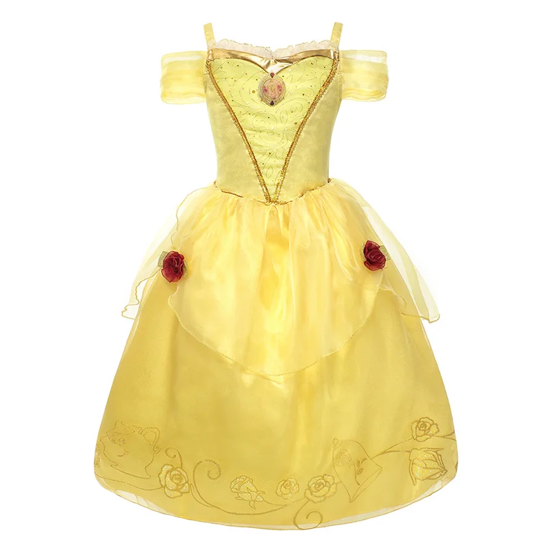 Belle Dress Only Платье принцессы Белль для девочек; Детские костюмы; бальное платье с цветочным рисунком; Детский карнавальный костюм Беллы красавицы и чудовища; вечерние платья - Цвет: Belle Dress Only