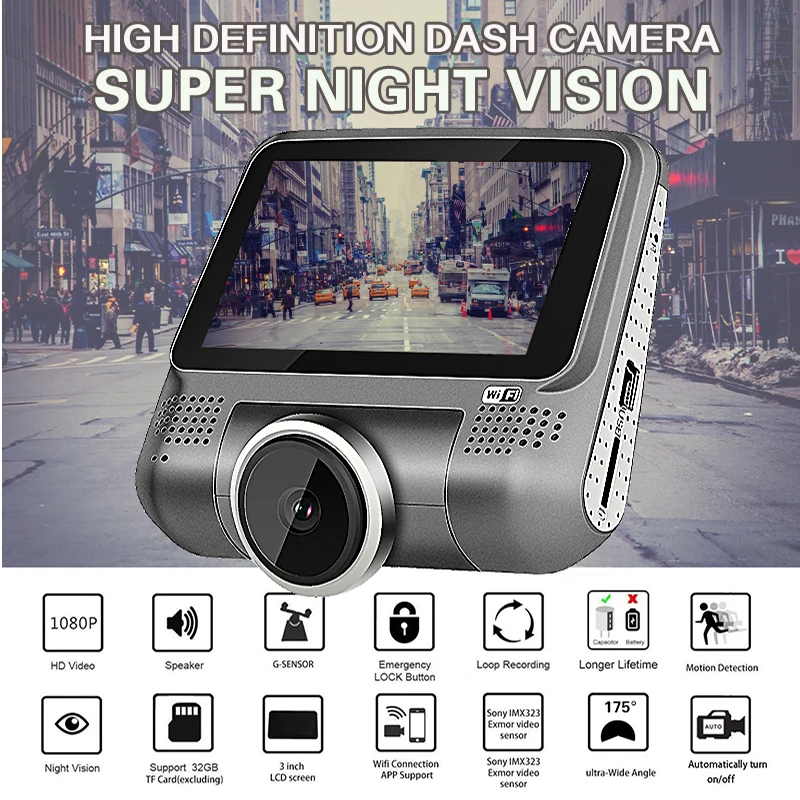 Pluseye Автомобильный dvr HD 1080 P мини Wi Fi поворотный объектив ночное видение