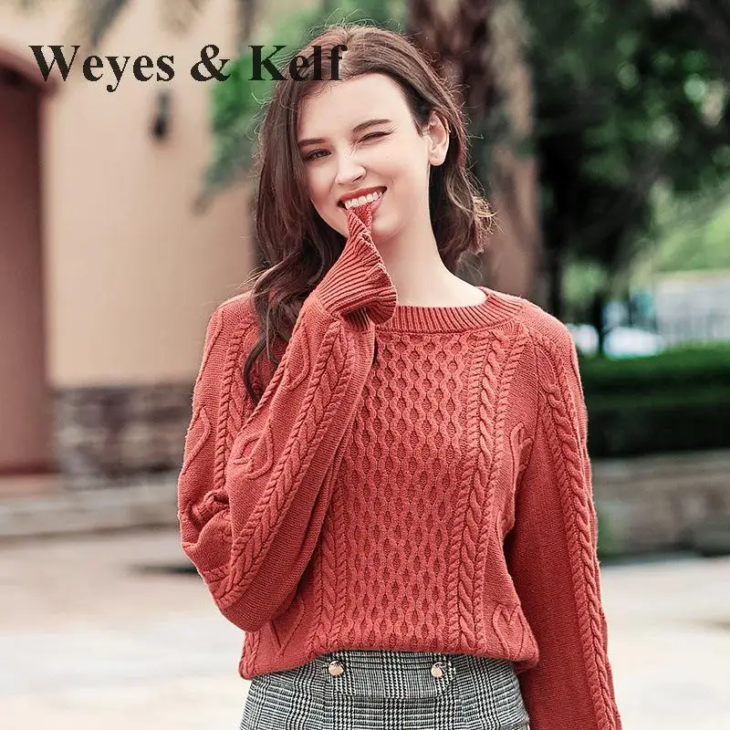 Weyes &amp Kelf Long Sleeve Warm Women Sweaters And Pullovers 2018 Solid Orange O-neck Womens Pulover Winter Jumpers | Женская одежда