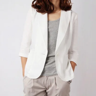 Короткая маленькая куртка на одной пуговице из хлопка и льна повседневные тонкие